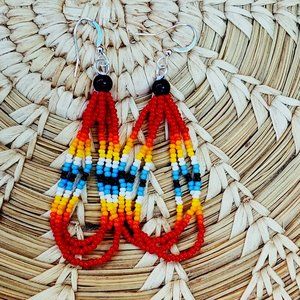 NWT, HANDCRAFTED SEED BEAD TRIPLE LAYER EARRINGS.